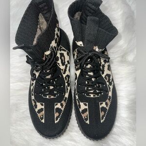 Shein Leopard Knit Lace-up Combat Boots